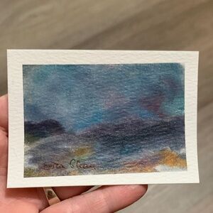 ACEO Original Painting Blue Seascape Collectible  Art  by Eera Glenn